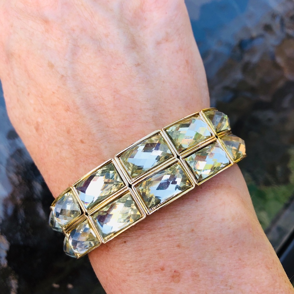 Gold-tone Statement Bracelet Clear Stones Stretch